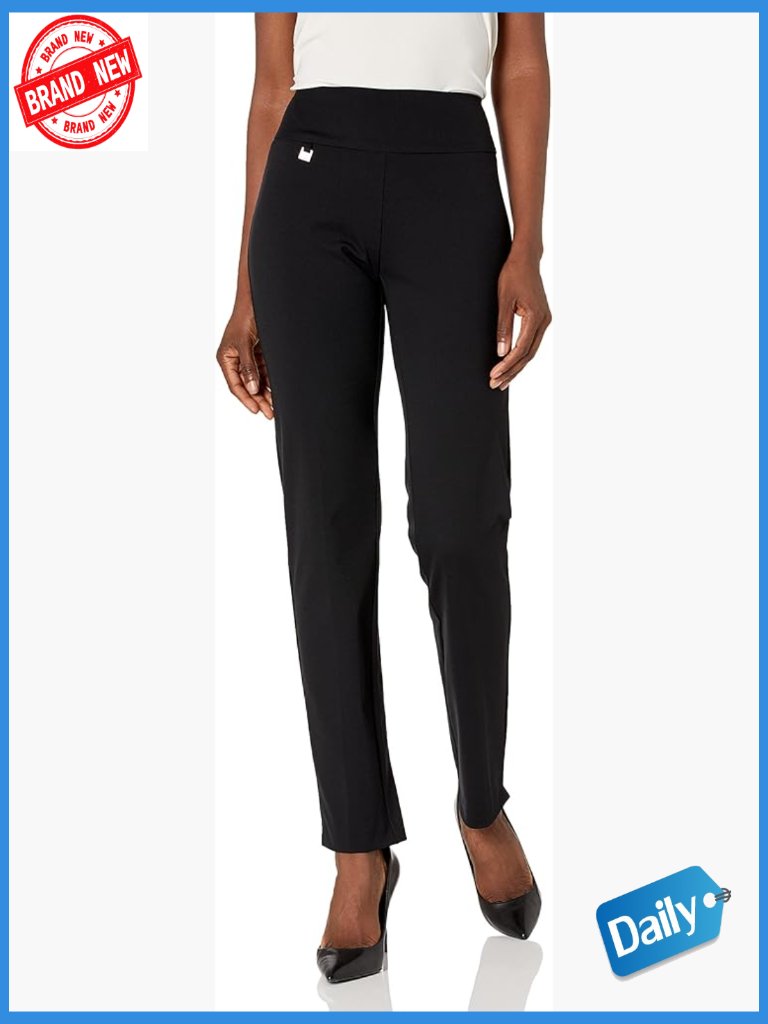 Tummy Control Pull On Slacks With Stretch Fabric Office Pants
